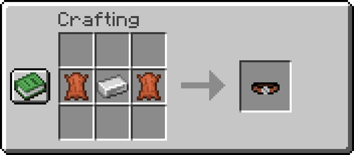 Belt crafting recipe: a row of leather, iron ingot, and leather in that order
