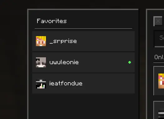 Favorites list with pinned players
