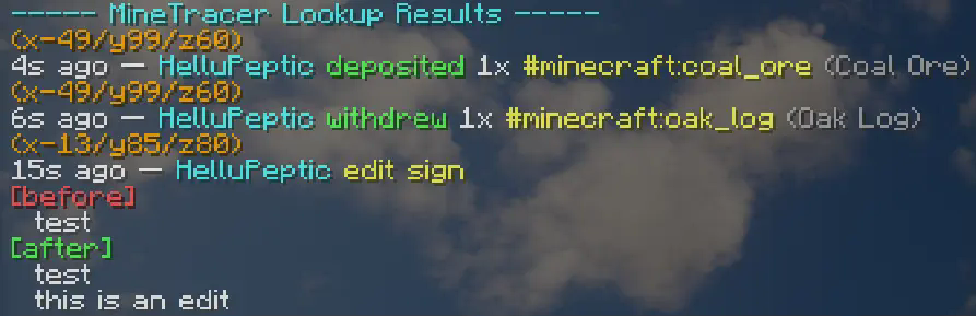 Lookup results by Mine Tracer