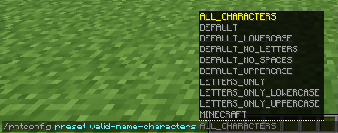 /pntconfig preset valid-name-characters <preset>