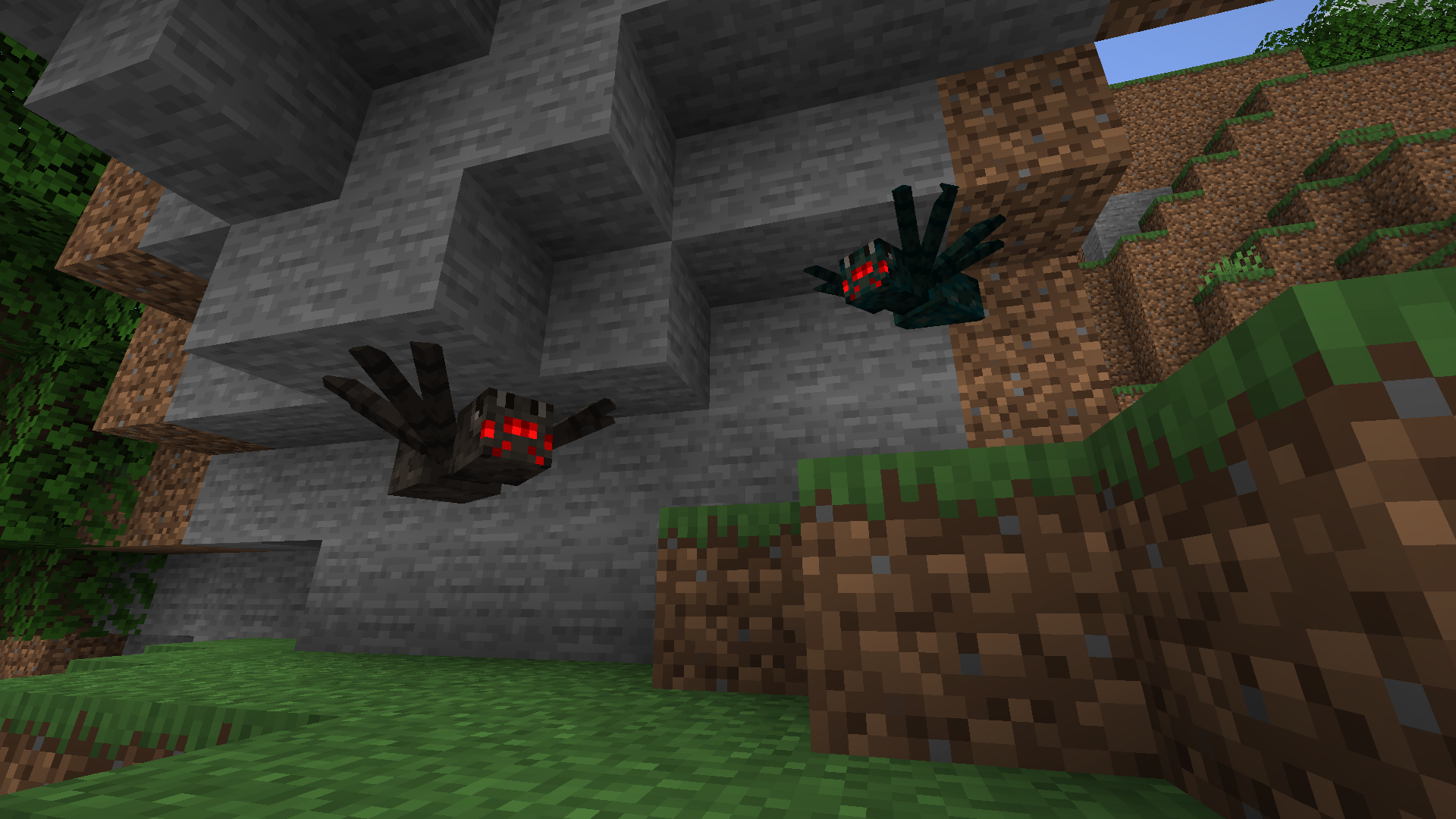 A spider and a Cave Spider Hanging on the Roof of a Cave