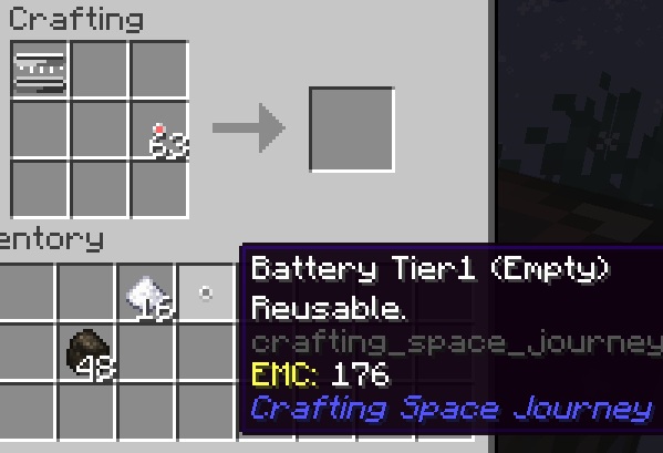 Crafting Result : 16 sugar and 1 empty battery
