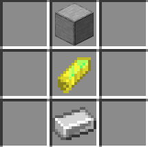 One iron ingot in the bottom middle, an exp crystal in the center, and a smooth stone in the top middle