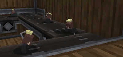 A bunch of Scout plushie on a Create mod conveyor belt