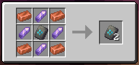 a trim with copper in the corners, and amethyst on the edges in a crafting ui turning into two of the same trim