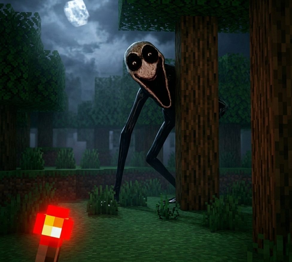 Scary monster behind a tree