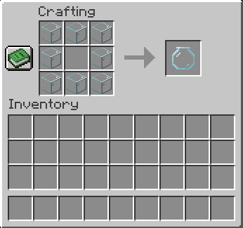 A crafting recipe using 8 glass in the edges and corners of the crafting UI. The recipe output is an empty fish bowl.