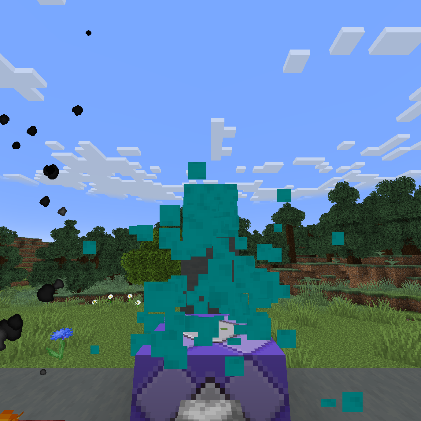 cyan particles