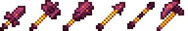 A row of weapons based on the Nether Gobber material.