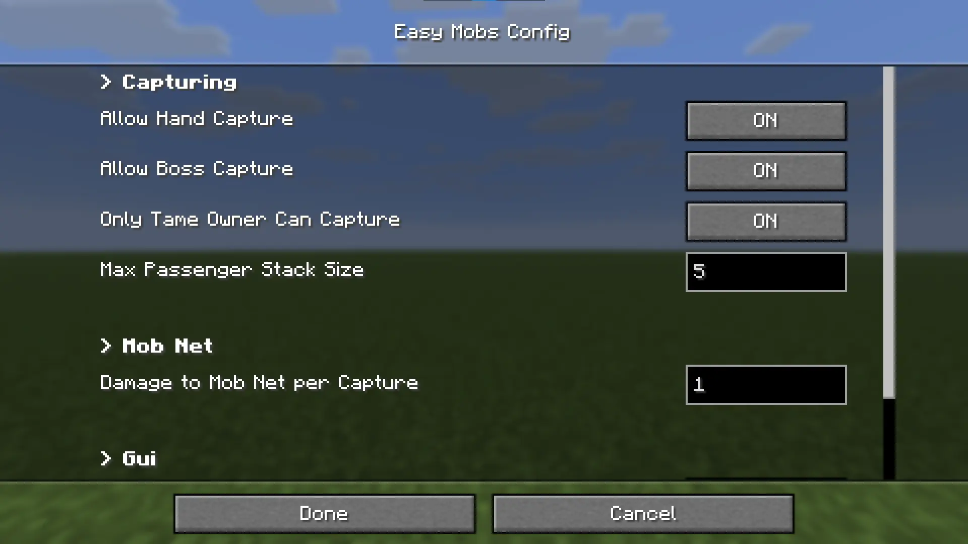 screenshot showing the config menu