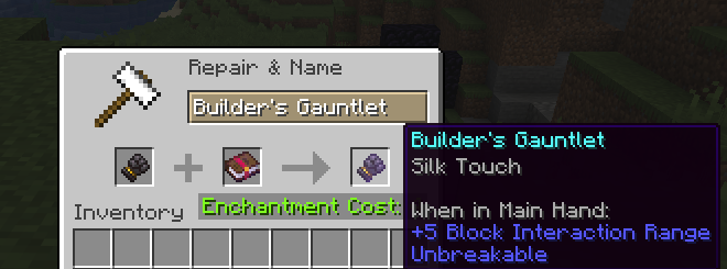 Enchanting Builder's Gauntlet with Silk Touch