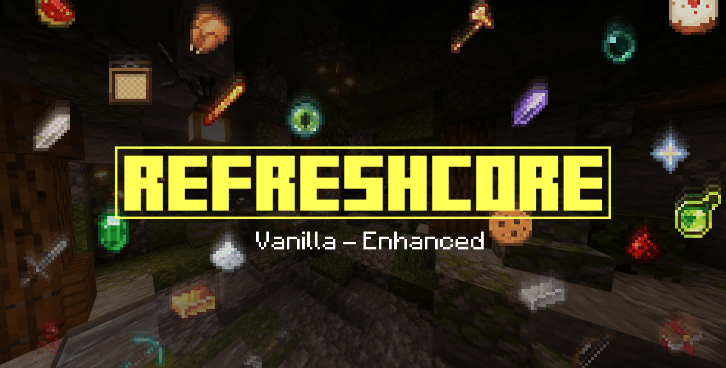 is a resource pack designed to refresh Minecraft's visual experience while staying true to its iconic vanilla style. RefresCore focuses on modernizing outdated textures, improving visual consistency, and adding more vibrant colors and refined details across the game
