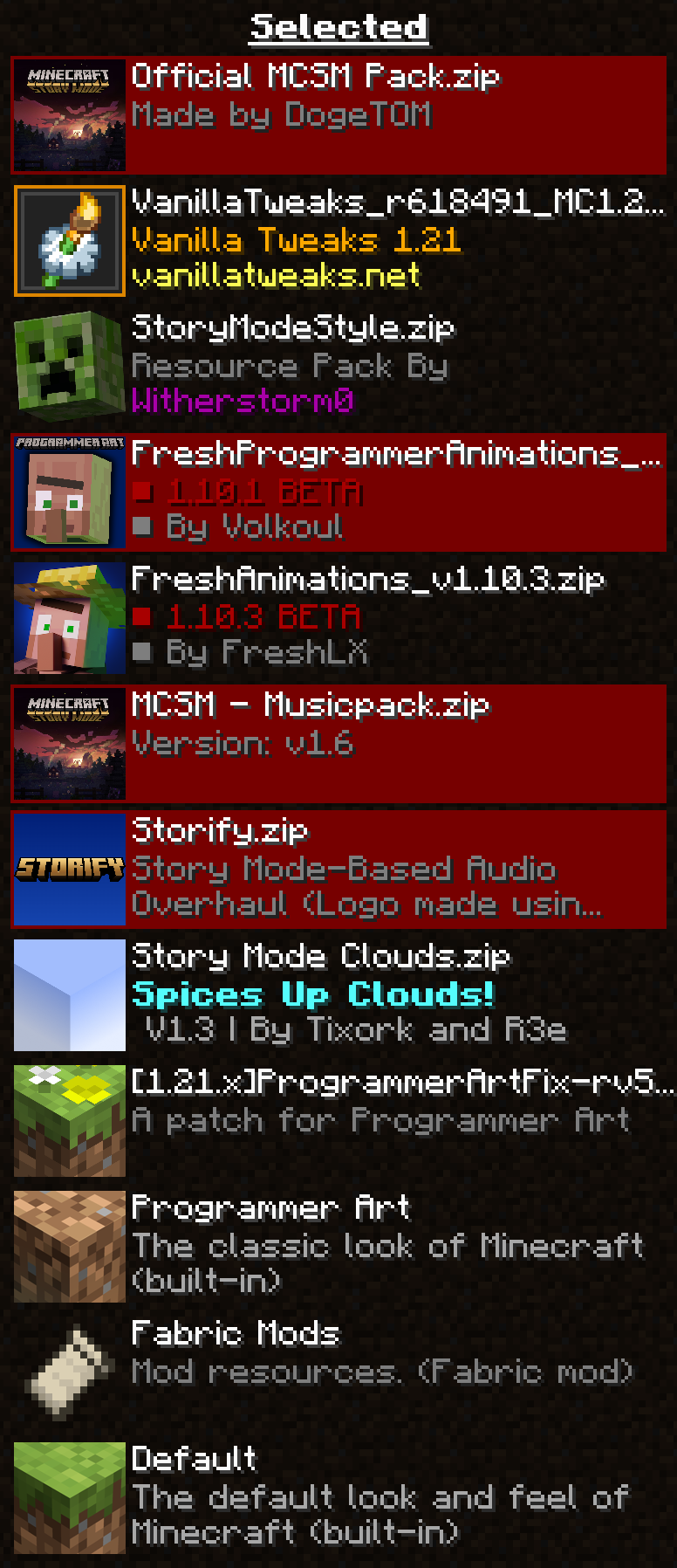 Correct order for placing the resource packs below.