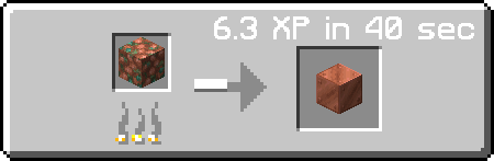 Minecraft recipe showing a process of blasting raw ore block of copper