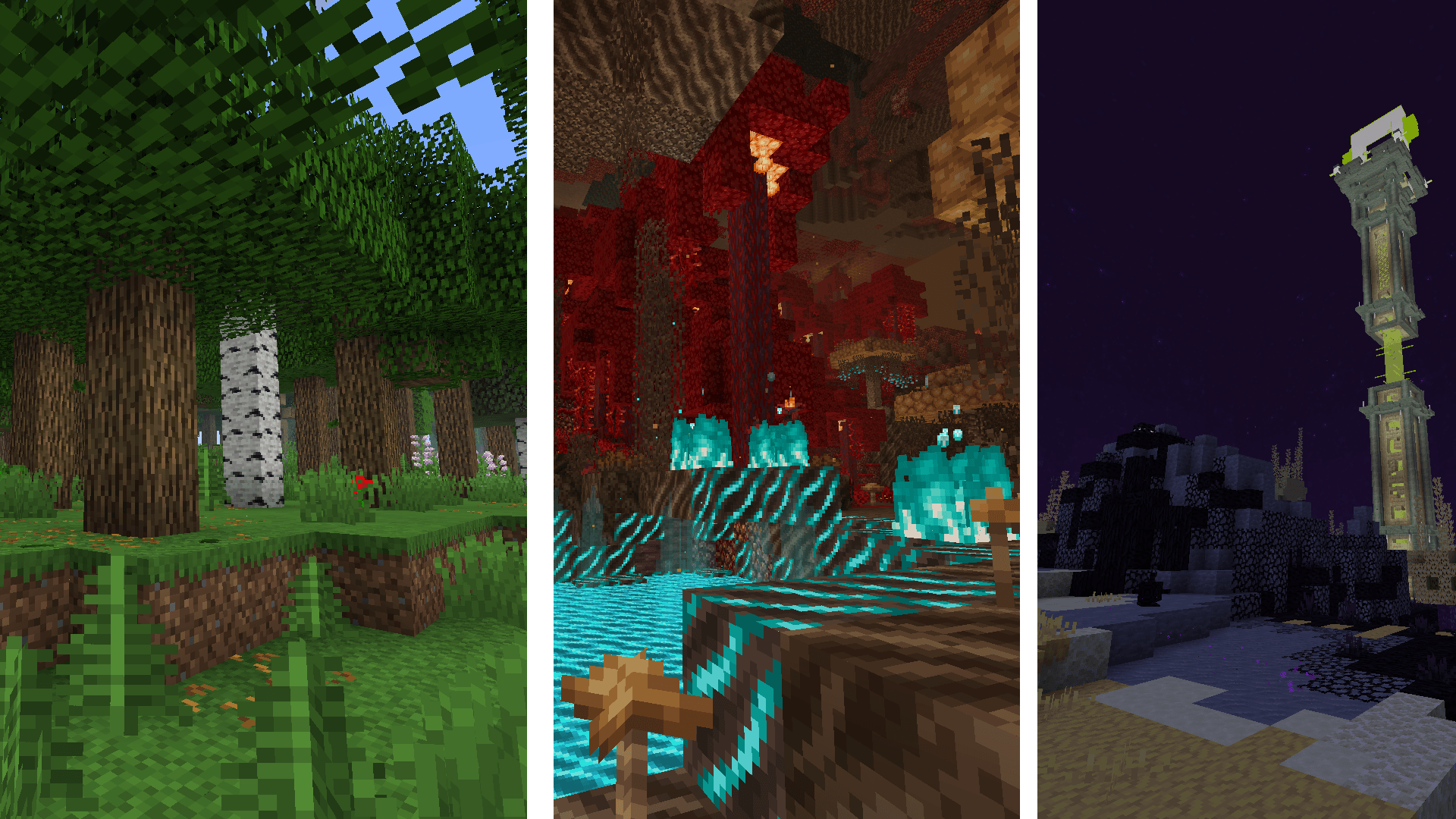 the overworld, nether, and end