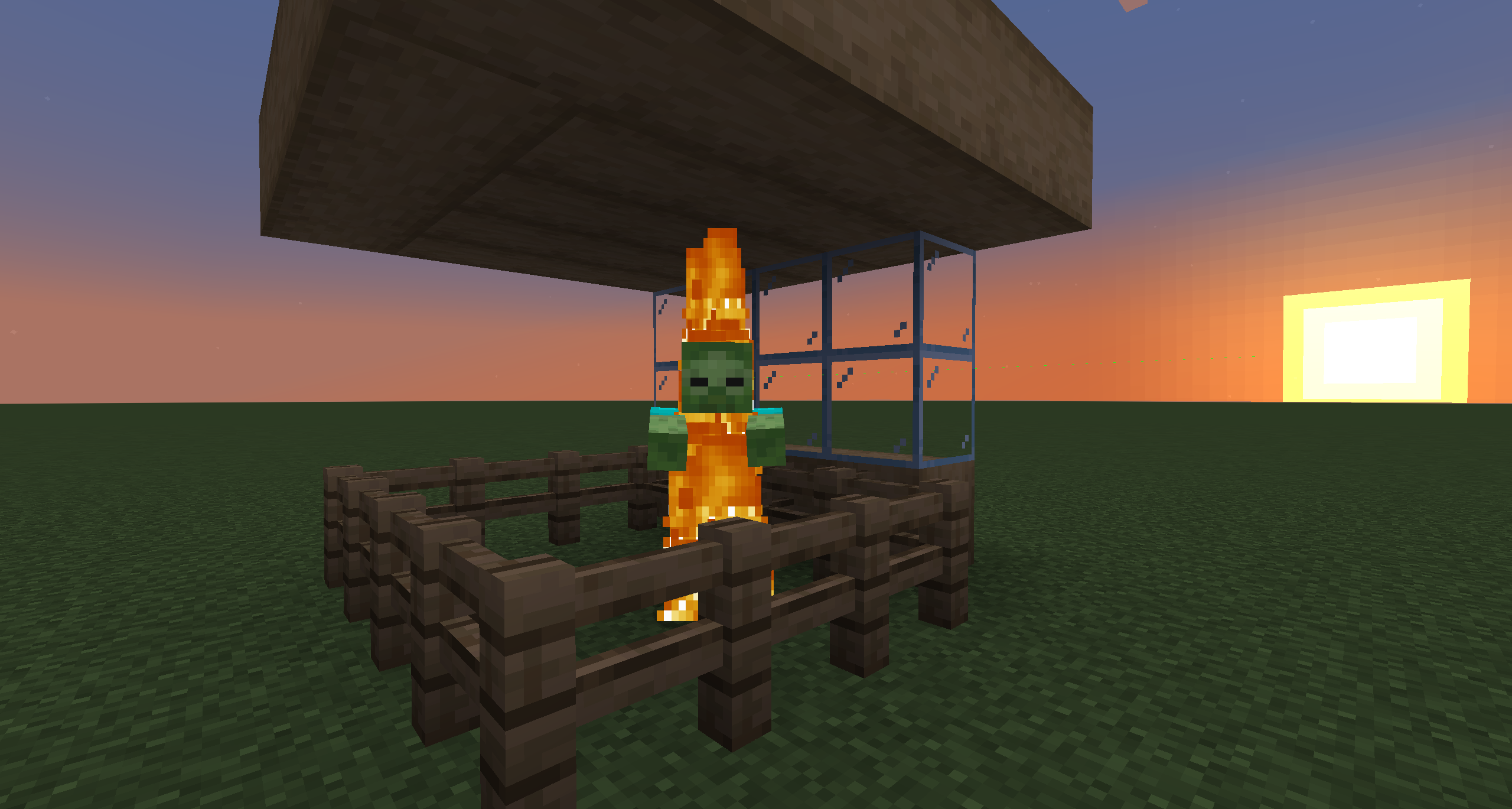 A mob burning through glass when the sun is low.