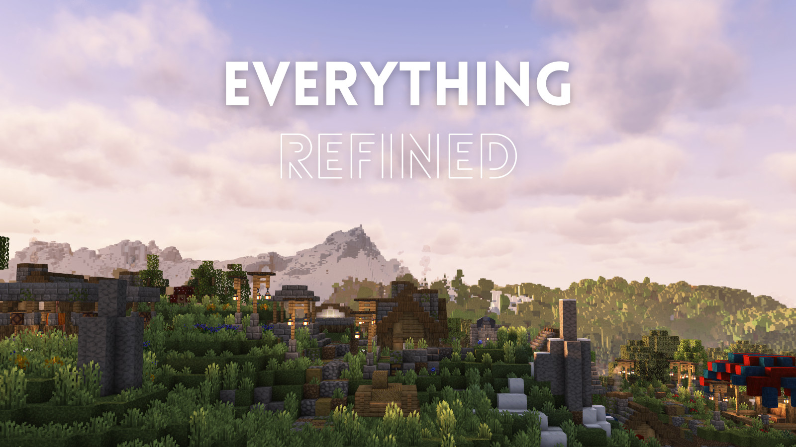 everything refined logo with a landscape with some houses and a distant mountain