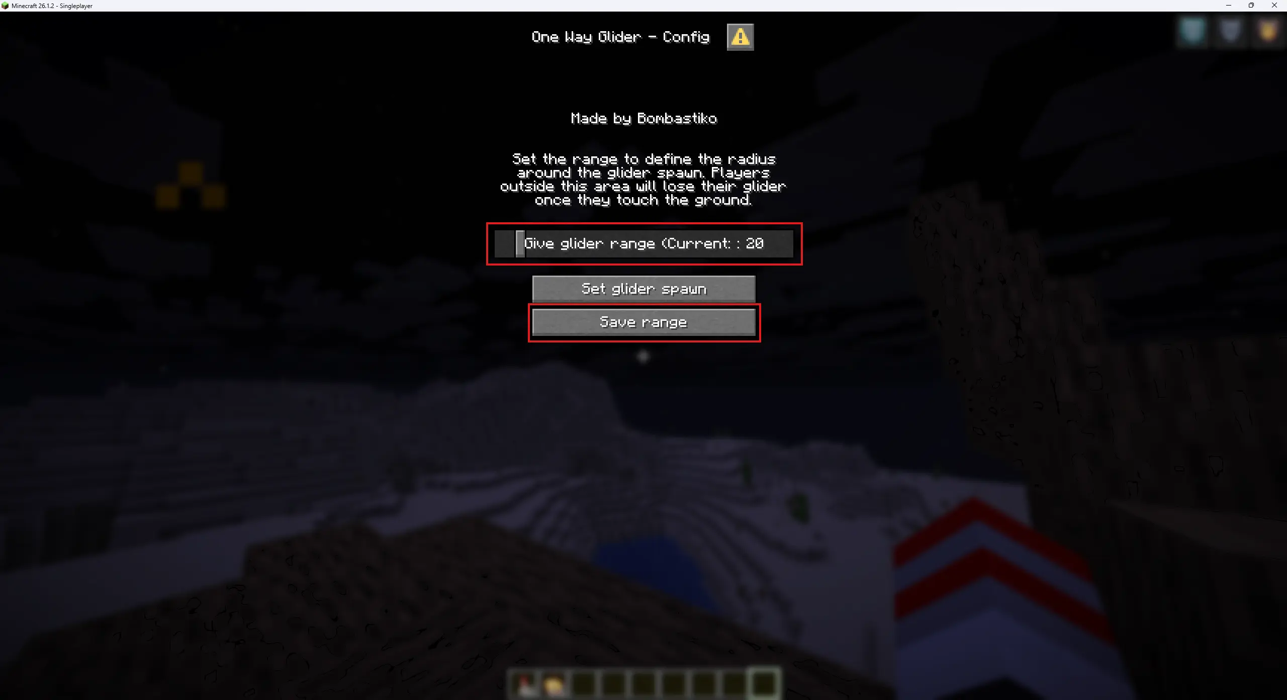 Picture of the One Way Glider config menu