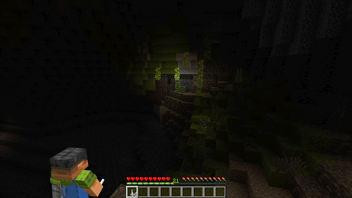 Shows a player hitting a hidden creeper with a Light Rod projectile