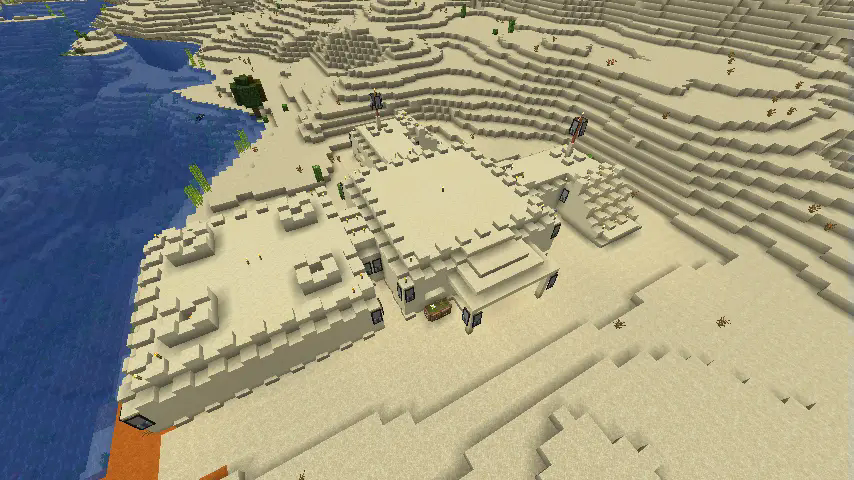 Desert Pillager Outpost looks like a big sandstone castle in the desert with the main entrance to which Minecraft randomly attaches various structures. These can be various corridors, turns, towers, dead ends, stairs etc.