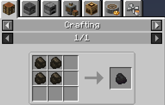 Crafting coal from charcoal in crafting table