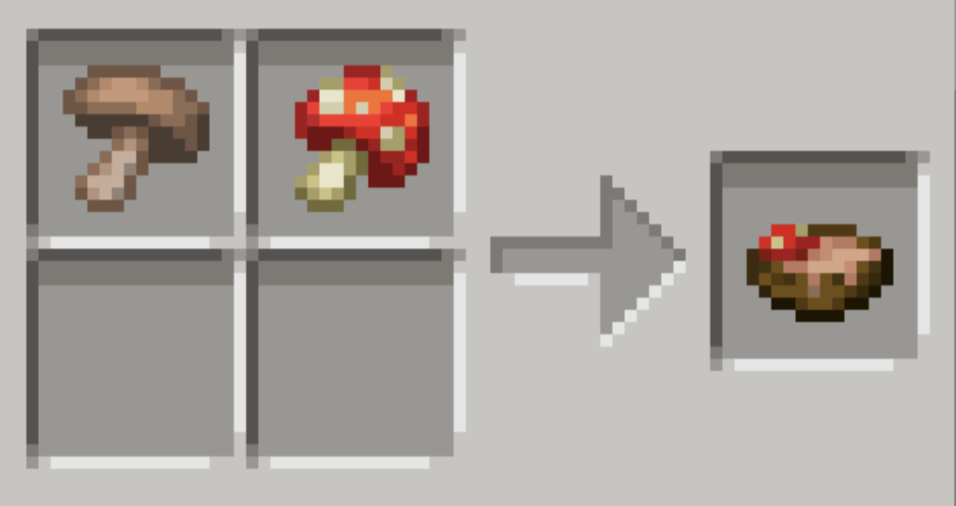 Mushroom Stew crafted with 1 brown mushroom and 1 red mushroom with NO BOWLS