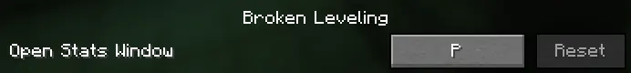 image of the Key Binds page displaying a category called Broken Leveling which shows Open Stats Window is bound to P