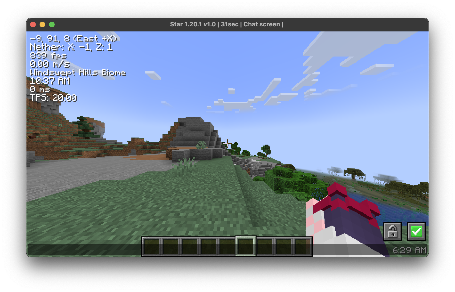 Star 1.20.1 version 1.0 achieving nearly 840 FPS in a freshly generated world