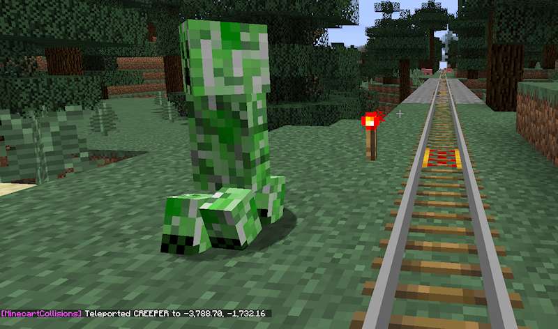 Screenshot showing teleported creeper with debug message enabled