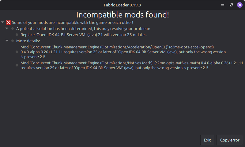 The expected Java error