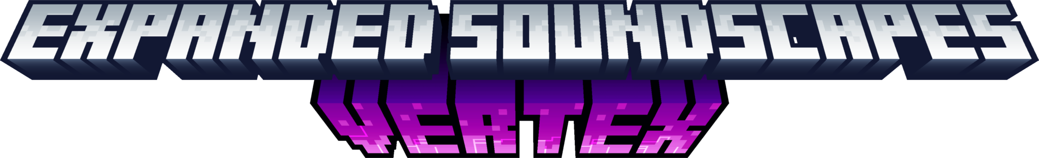 Logo for Expanded Soundscapes with a luminous purple statement protruding from the bottom saying Vertex, the name of the most recent update.