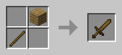 2x2 crafting grid with a stick on the bottom left and a plank on the top right.