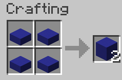 Four slabs arranged in a square in a crafting table produces two full blocks.