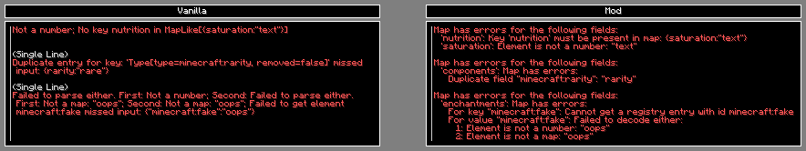 A comparison between error messages in vanilla and this mod.
