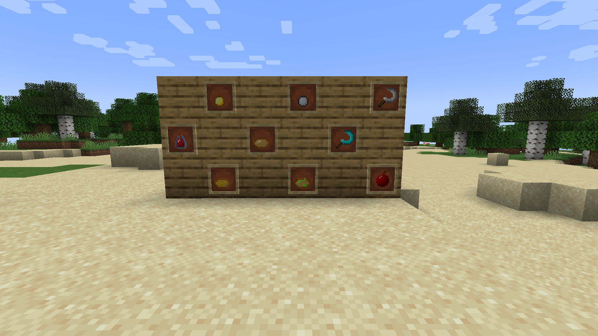 A wall with the diffrent items on display