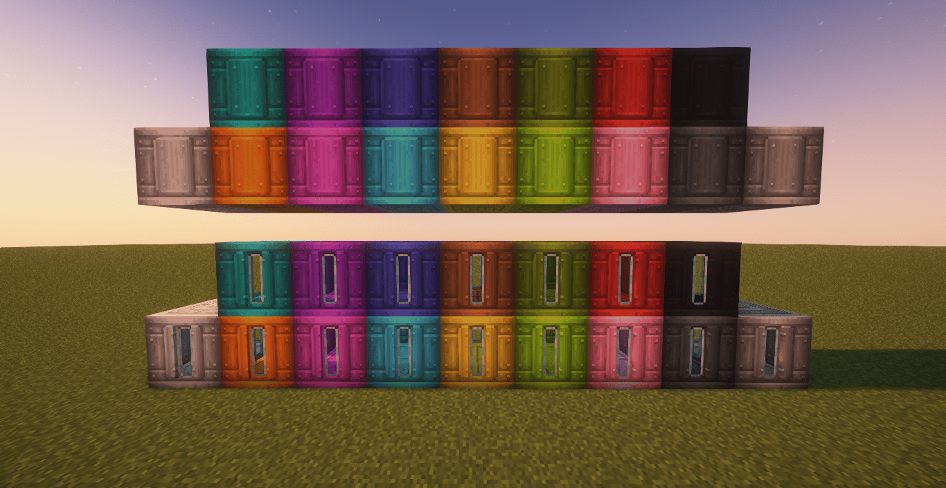 image showing 32 tanks of each color with their glass variants at the bottom and the closed variants at the top