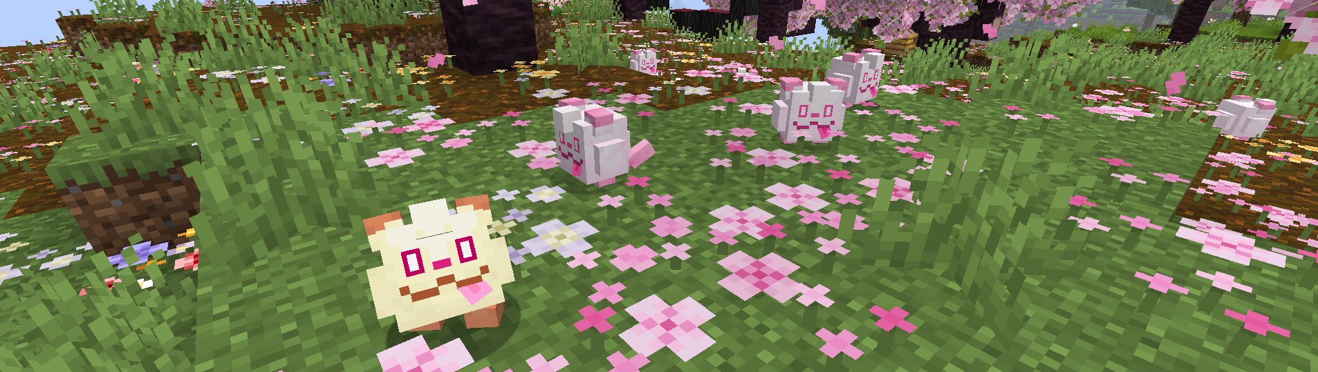 A shiny Swirlix and five other Swirlix in a cherry biome.