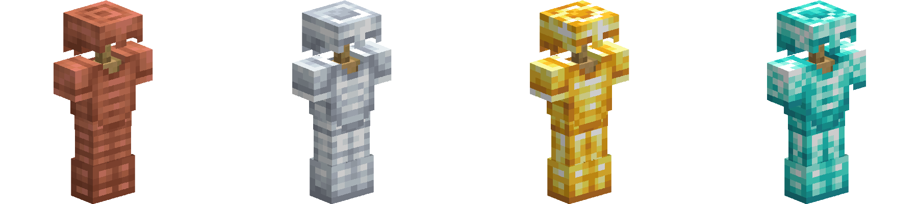 4 renders of the new Copper, Iron, Gold and Diamond armor