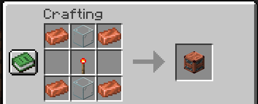 The recipe for the timer which is copper ingot, glass, copper ingot, air, redstone torch, air, copper ingot, glass, copper ingot