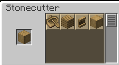 example of things you can get by puttin stripped logs in a stonecutter