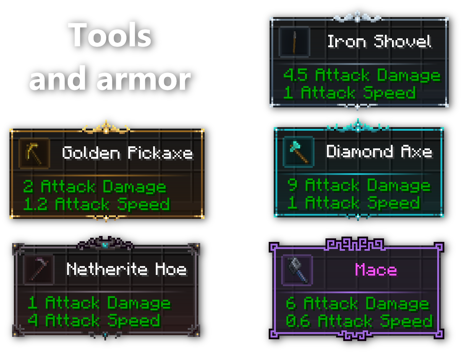 showcase of tooltips for tools