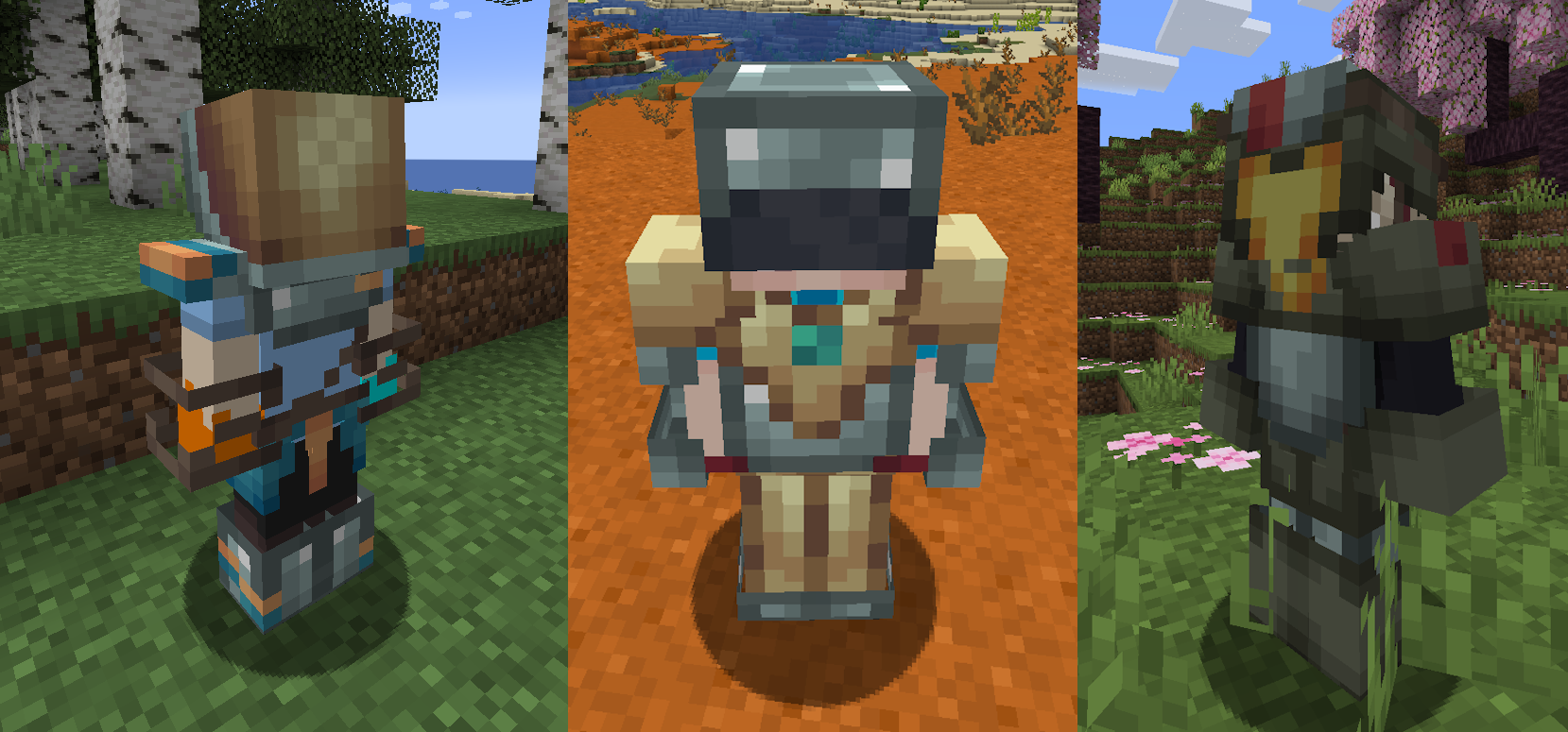 (From left to right) The SC-Scout, Starman, and Trench Resonator armor sets.
