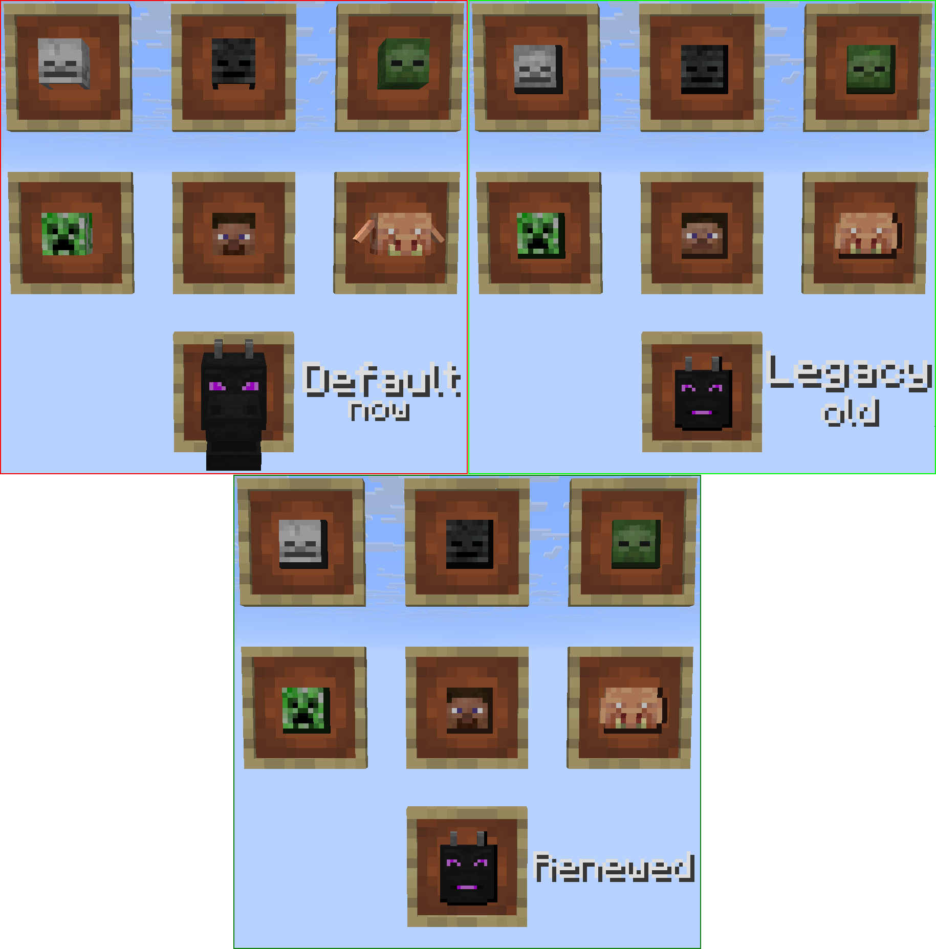 Frames: Default, Legacy, Renewed legacy