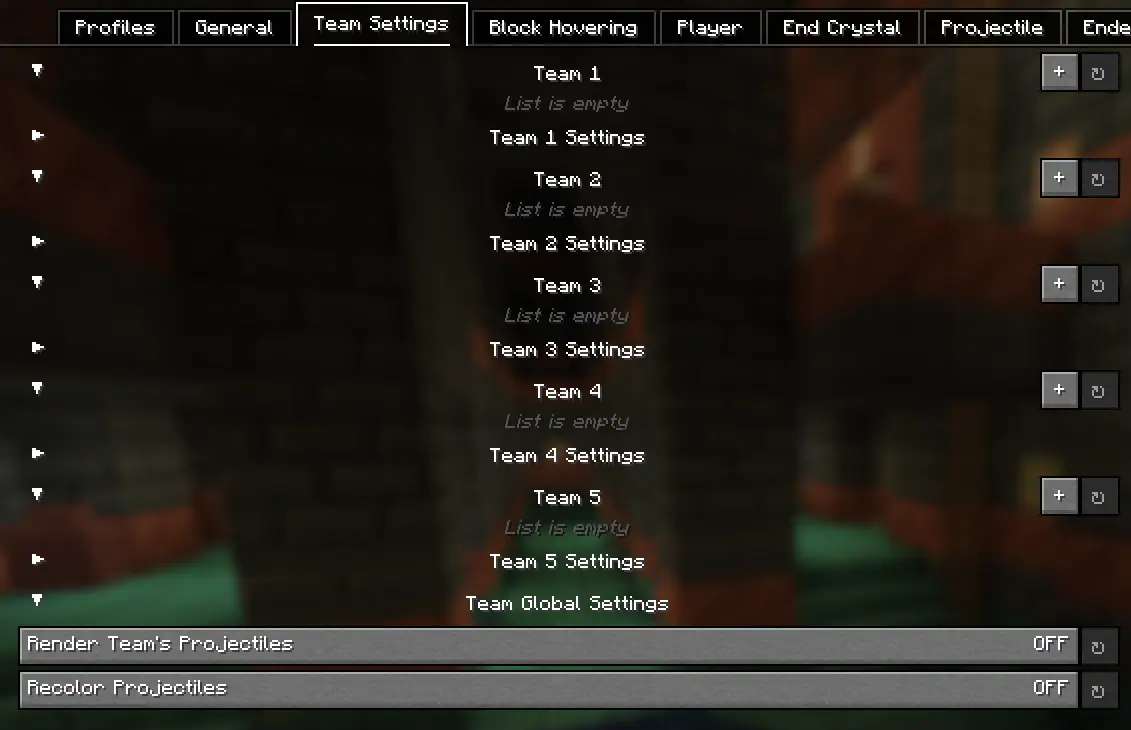 Team Config Screen