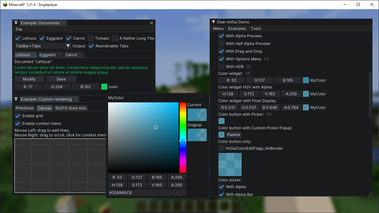 Some of the widgets ImGui provides