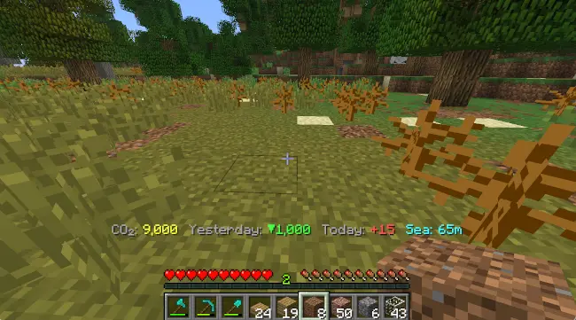 An area where some grass has been replaced with sand, dirt, and dead bushes
