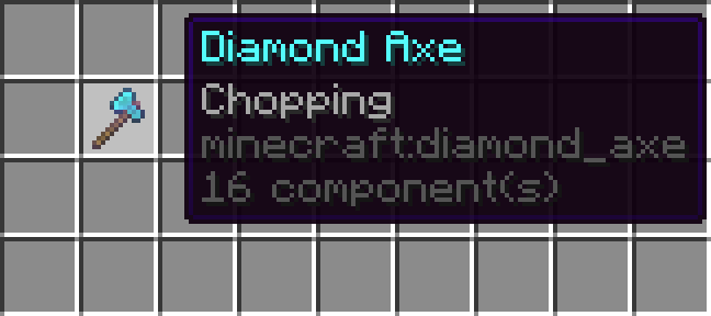An axe with the enchantment in an inventory with it's tooltip showing.