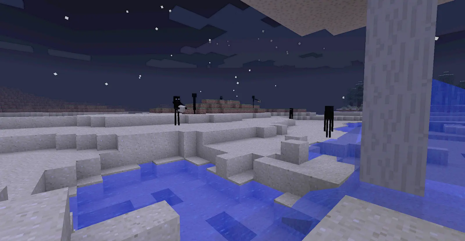 First in-game screenshot of Endermen ever, made by Notch himself. You can notice they have fully white eyes, the same two white pixels.