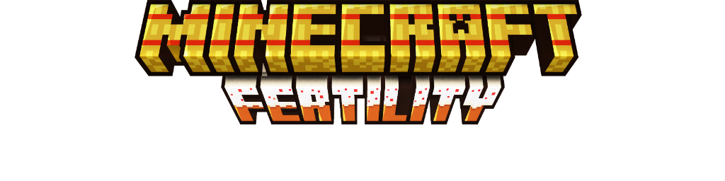 Fertility Logo, "Minecraft" written with hay blocks with the subtitle "Fertility" made out of cake.