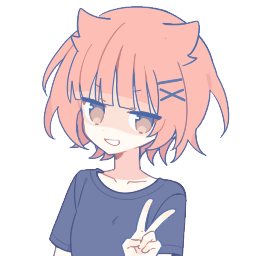 A picrew image of a pink-haired catgirl wearing a blue shirt